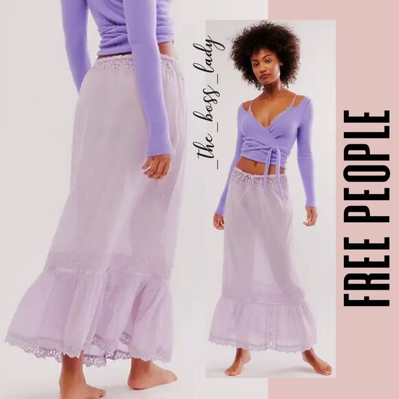 Free People Dresses & Skirts - Free People maxi skirt floral lace pleated sheer tiered ruffle Large